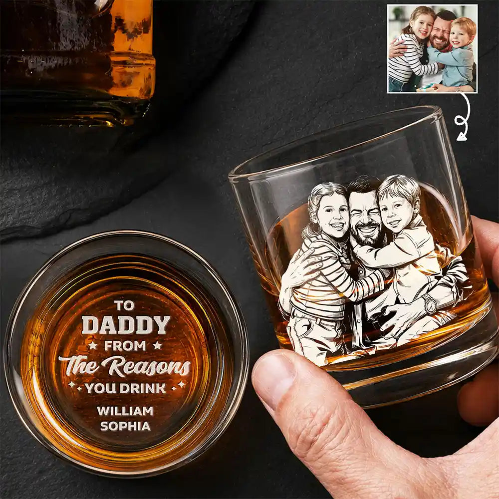 Custom Photo To Dad From The Reason You Drink Funny - Personalized Engraved Whiskey Glass