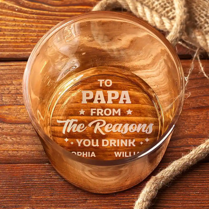 Gift For Father,Gift For Grandpa,Custom Photo,Funny - Custom Photo To Dad From The Reason You Drink Funny - Personalized Engraved Whiskey Glass