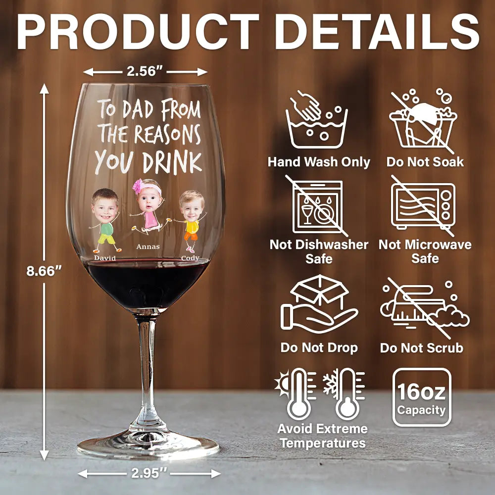 Funny,Gift For Husband,Gift For Wife,Parents,Gift For Father,Gift For Mother - Custom Photo To Mom Dad From The Reasons You Drink - Personalized Wine Glass