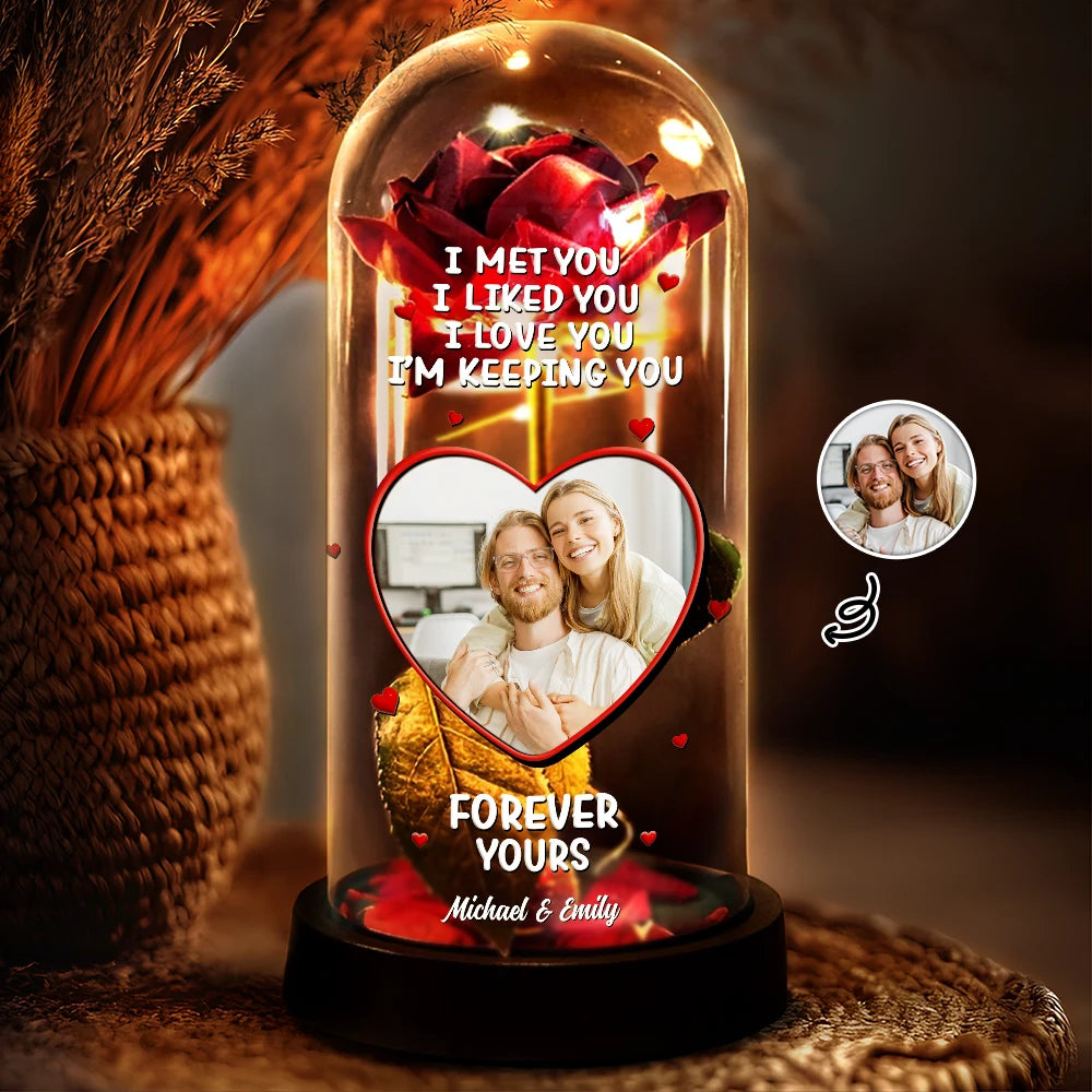 Custom Photo Together And Forever Yours - Personalized Everlasting Rose Dome Lamp