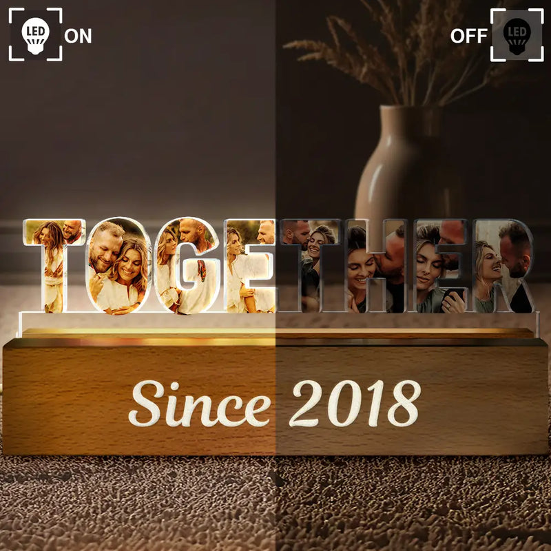 Gift For Couples, Love, Happy, Custom Photo - Custom Photo Together Since Year Couple Anniversary - Personalized Custom Shaped LED Light