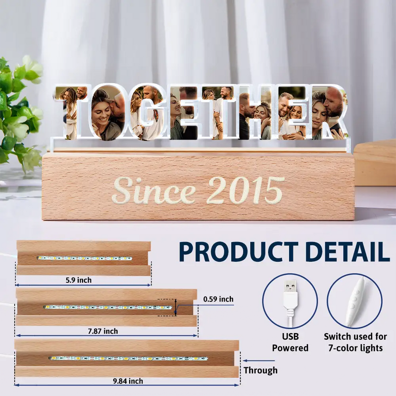 Gift For Couples, Love, Happy, Custom Photo - Custom Photo Together Since Year Couple Anniversary - Personalized Custom Shaped LED Light