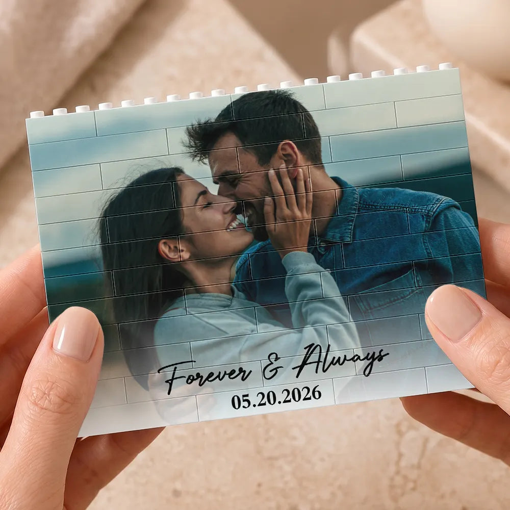 Custom Photo, Anniversary, Gift For Couples, Romantic, Dynamic Photo - Custom Photo Together & Forever Romantic Couple - Personalized Building Brick Blocks