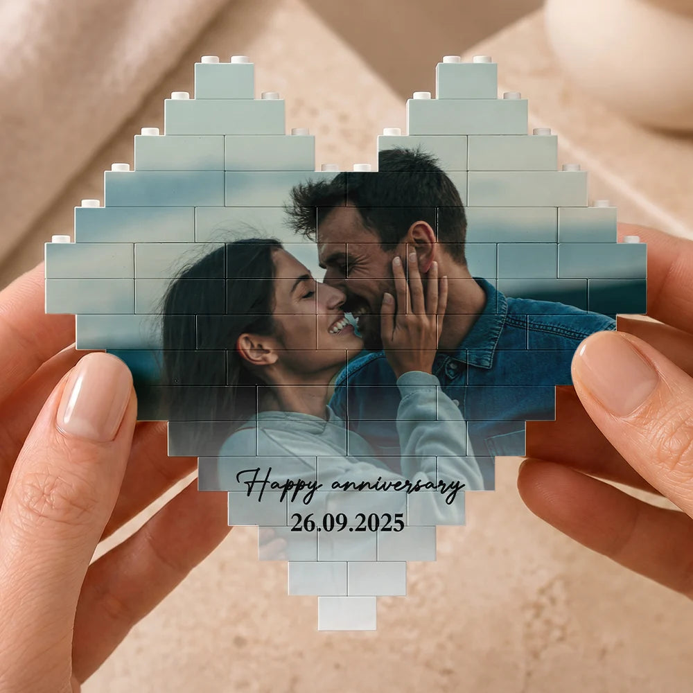 Custom Photo, Anniversary, Gift For Couples, Romantic, Dynamic Photo - Custom Photo Together & Forever Romantic Couple Portrait - Personalized Building Brick Blocks
