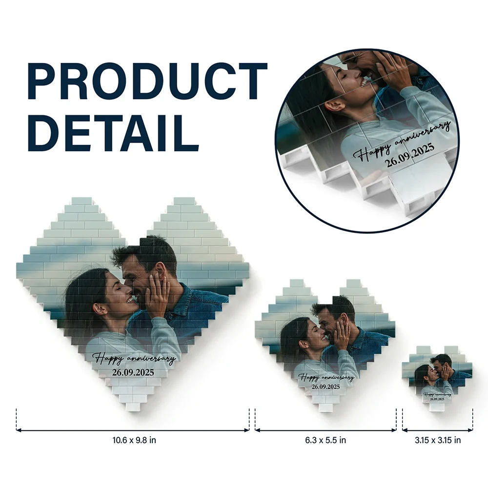 Custom Photo, Anniversary, Gift For Couples, Romantic, Dynamic Photo - Custom Photo Together & Forever Romantic Couple Portrait - Personalized Building Brick Blocks