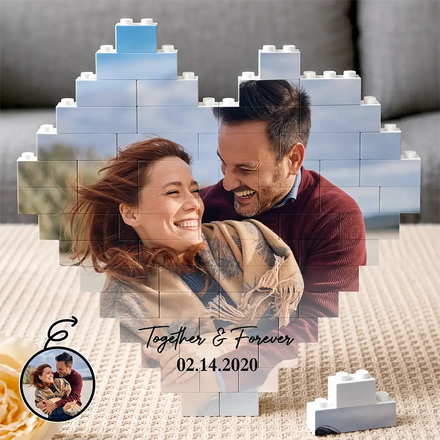 Custom Photo Together & Forever Romantic Couple Portrait - Personalized Building Brick Blocks