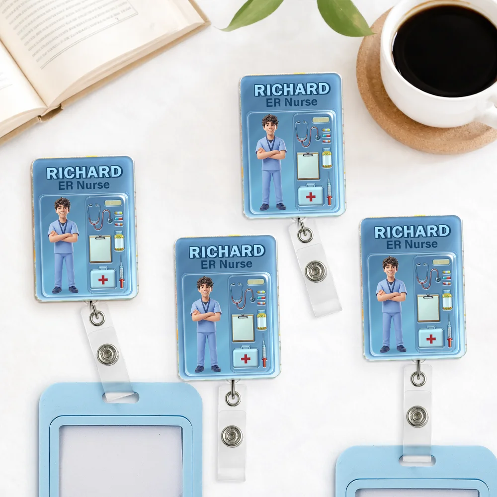 Custom Photo, Art Design, Nurse, Proud, Photo - Toybox Figure - Custom Photo Toybox Figure 3D Effect Nurse Name - Personalized Badge Reel