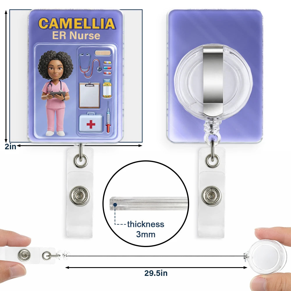 Custom Photo, Art Design, Nurse, Proud, Photo - Toybox Figure - Custom Photo Toybox Figure 3D Effect Nurse Name - Personalized Badge Reel