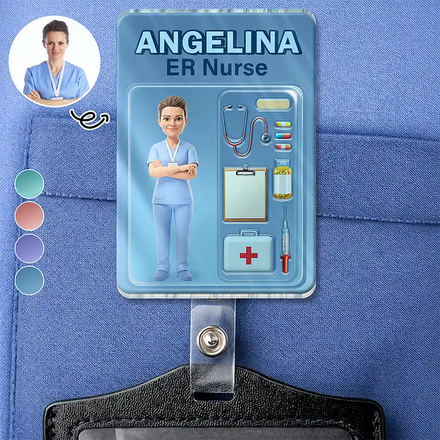 Custom Photo Toybox Figure 3D Effect Nurse Name - Personalized Badge Reel
