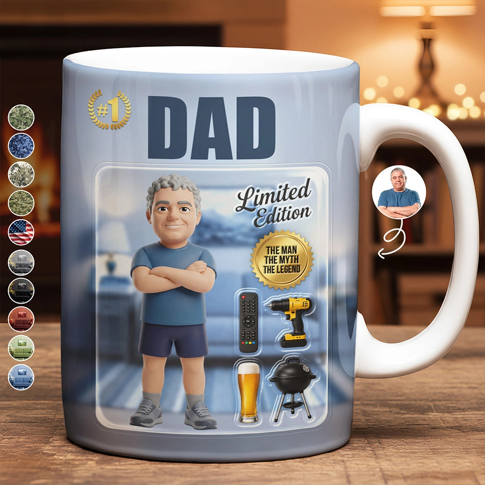 Gift For Husband,Gift For Yourself,Gift For Men,Gift For Father,Gift For Grandpa,Non-Eng,Photo - Toybox Figure,Playful - Custom Photo Toybox Figure Dad Grandpa Limited Edition - Personalized White Edge-to-Edge Mug