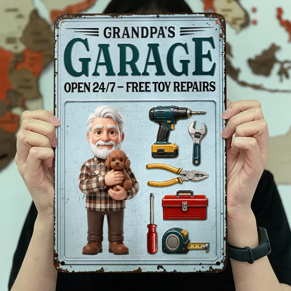 Custom Photo, Art Design, Gift For Grandpa, Top Market, Confident, Photo - Toybox Figure - Custom Photo Toybox Figure Dad Papa Garage - Personalized Classic Metal Signs