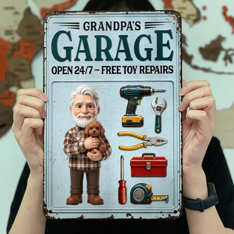 Custom Photo, Art Design, Gift For Grandpa, Top Market, Confident, Photo - Toybox Figure - Custom Photo Toybox Figure Dad Papa Garage - Personalized Classic Metal Signs