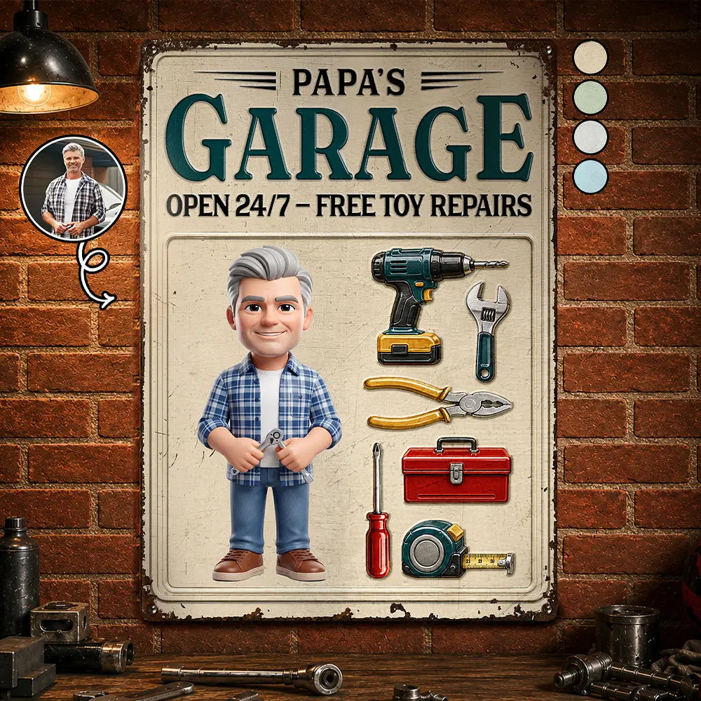 Custom Photo, Art Design, Gift For Grandpa, Top Market, Confident, Photo - Toybox Figure - Custom Photo Toybox Figure Dad Papa Garage - Personalized Classic Metal Signs