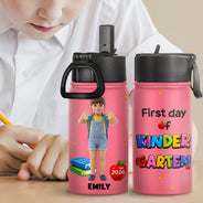 Adorable,Art Design,Back To School,Gift For Kids,Photo - Toybox Figure - Custom Photo Toybox Figure First Day Of Kindergarten - Personalized Kids Water Bottle