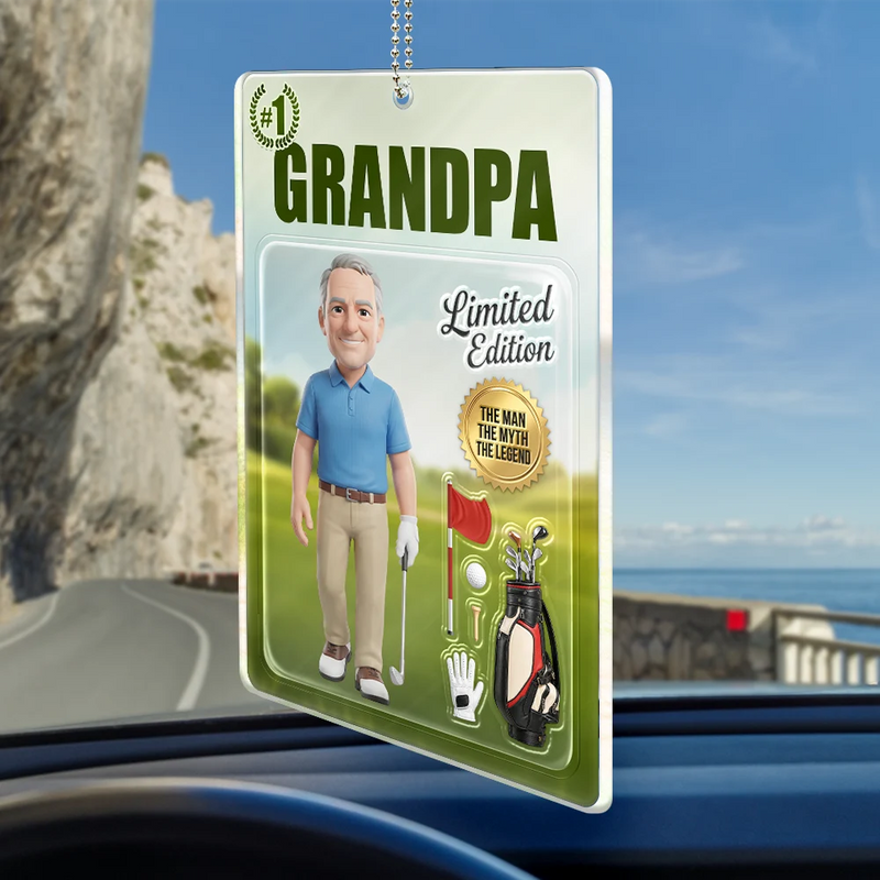 Custom Photo,Art Design,Gift For Father,Sport Dad,Golf,Playful,Photo - Toybox Figure - Custom Photo Toybox Figure Golf Dad Grandpa Limited Edition - Personalized Acrylic Car Hanger