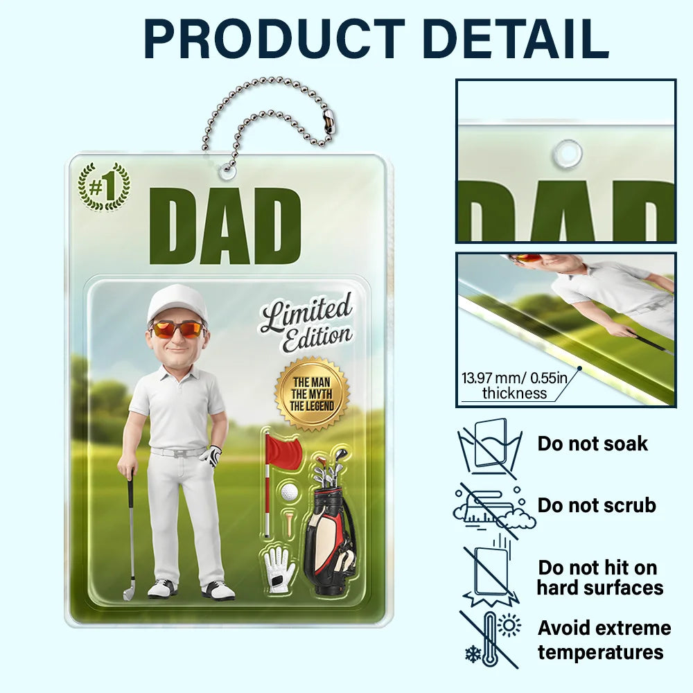 Custom Photo,Art Design,Gift For Father,Sport Dad,Golf,Playful,Photo - Toybox Figure - Custom Photo Toybox Figure Golf Dad Grandpa Limited Edition - Personalized Acrylic Car Hanger