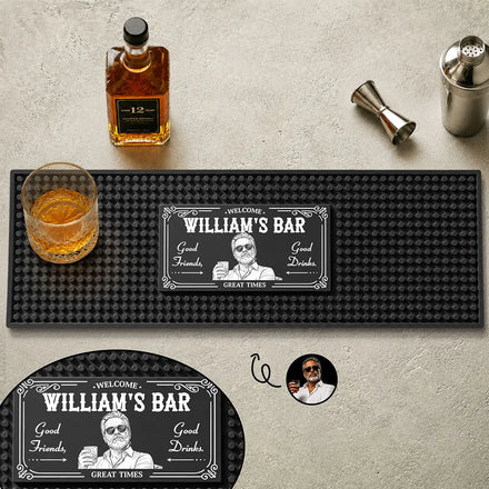 Custom Photo Toybox Figure Good Friends Good Drinks Great Times - Personalized Bar Mat