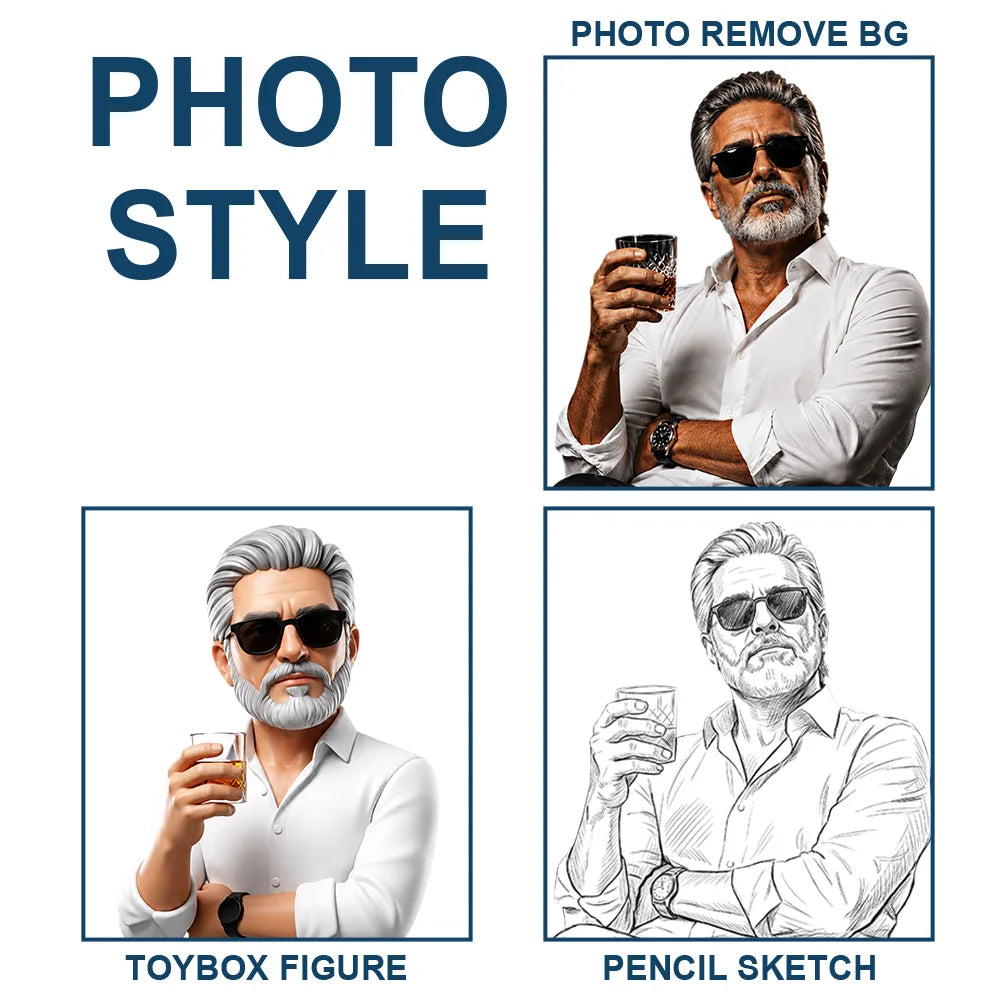 Custom Photo, Art Design, Gift For Men, Gift For Yourself, Confident, Photo - Toybox Figure Half Body - Custom Photo Toybox Figure Good Friends Good Drinks Great Times - Personalized Bar Mat