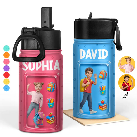 Custom Photo Toybox Figure Kid Portrait - Personalized Kids Water Bottle