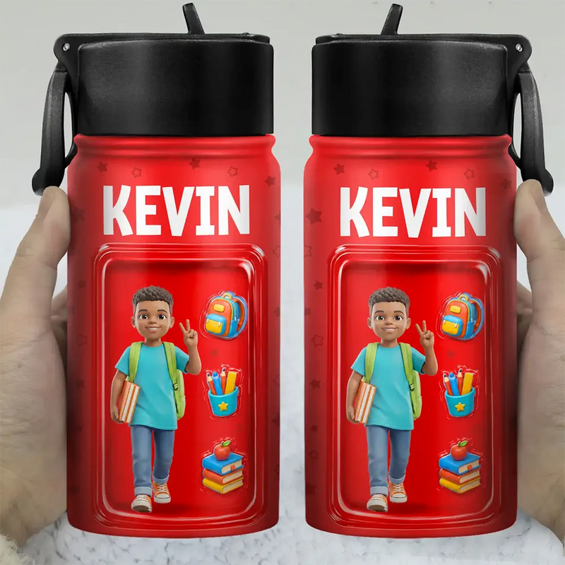 Back To School, Custom Photo, Gift For Kids, Art Design, Adorable, Photo - Toybox Figure - Custom Photo Toybox Figure Kid Portrait - Personalized Kids Water Bottle