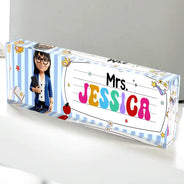 Art Design, Teacher, Back To School, Proud, Photo - Toybox Figure Half Body - Custom Photo Toybox Figure Teacher With Striped Pattern - Personalized Desk Name Plate