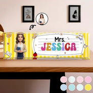 Art Design, Teacher, Back To School, Proud, Photo - Toybox Figure Half Body - Custom Photo Toybox Figure Teacher With Striped Pattern - Personalized Desk Name Plate