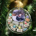 Christmas, Gift For Yourself, Travel, Happy - Custom Photo Travel Goal, Destination Of The Year - Personalized Circle Glass Ornament