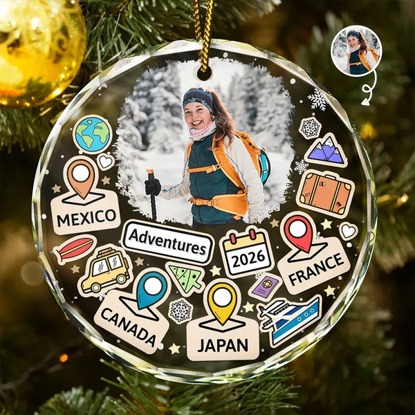 Christmas, Gift For Yourself, Travel, Happy - Custom Photo Travel Goal, Destination Of The Year - Personalized Circle Glass Ornament