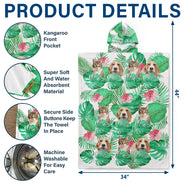 Humorous,Beach,Custom Photo,Summer,Pet Lovers,Cut-Face Photo,Icon - Custom Photo Tropical Funny Pet Family Face - Personalized Hooded Poncho Towel