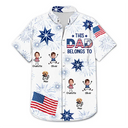 Gift For Father,Custom Photo,Independence Day,Stick Figure,Proud,Cut-Face Photo - Custom Photo US Flag My Heart Belongs To My Kids - Personalized Hawaiian Shirt
