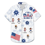 Gift For Father,Custom Photo,Independence Day,Stick Figure,Proud,Cut-Face Photo - Custom Photo US Flag My Heart Belongs To My Kids - Personalized Hawaiian Shirt