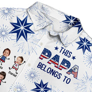 Gift For Father,Custom Photo,Independence Day,Stick Figure,Proud,Cut-Face Photo - Custom Photo US Flag My Heart Belongs To My Kids - Personalized Hawaiian Shirt