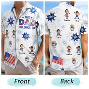 Gift For Father,Custom Photo,Independence Day,Stick Figure,Proud,Cut-Face Photo - Custom Photo US Flag My Heart Belongs To My Kids - Personalized Hawaiian Shirt