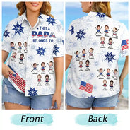 Gift For Father,Custom Photo,Independence Day,Stick Figure,Proud,Cut-Face Photo - Custom Photo US Flag My Heart Belongs To My Kids - Personalized Hawaiian Shirt