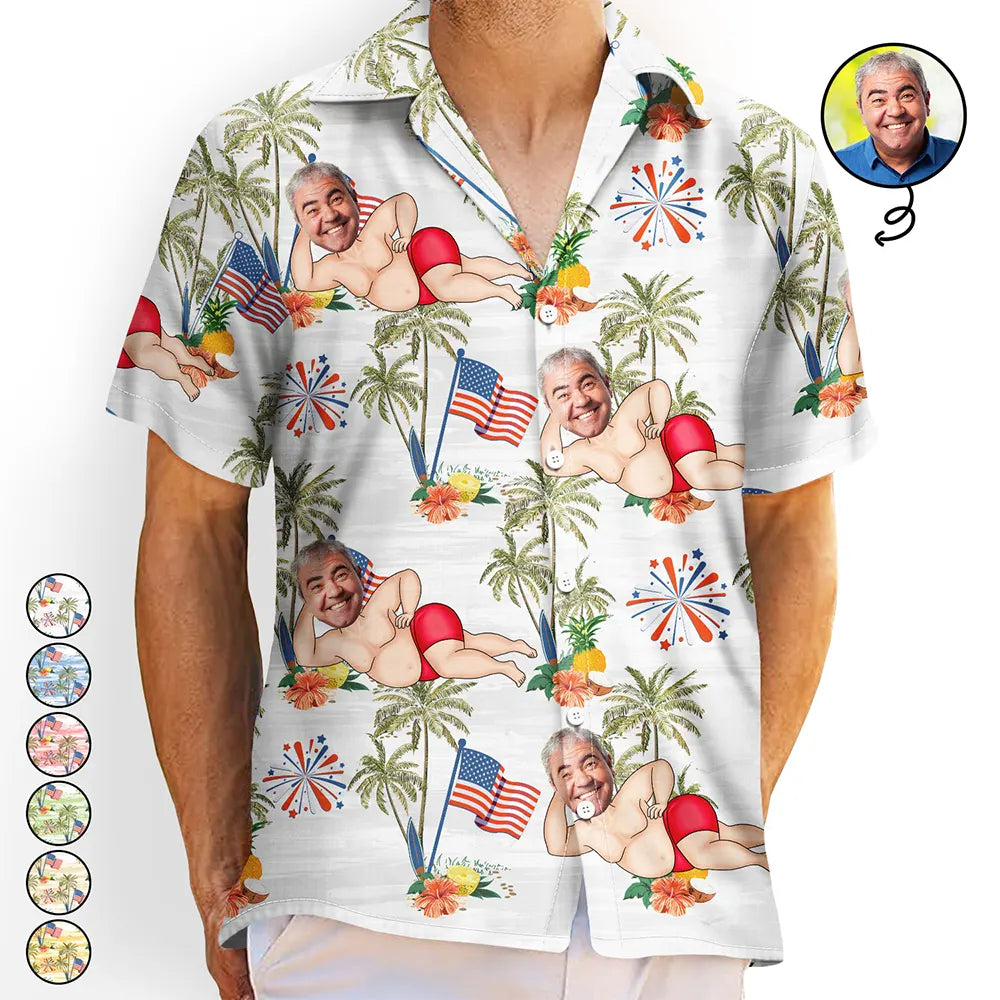Custom Photo US Flag Sexy Pose - Personalized Hawaiian Shirt