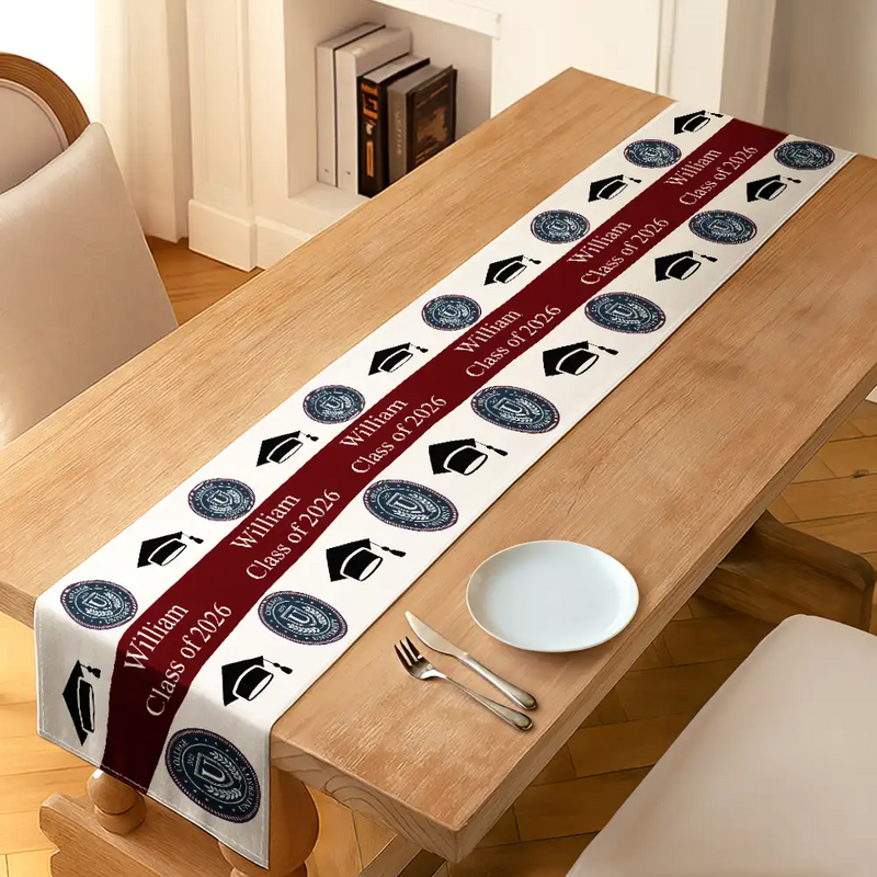 Graduation,Happy,Top Market,Photo - Custom Photo University Logo Graduation - Personalized Table Runner