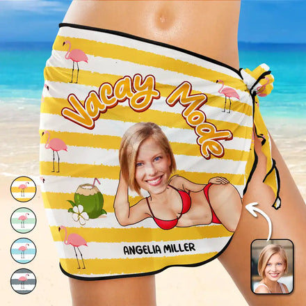 Custom Photo Vacay Mode - Personalized Short Sarong Swimwear Cover Ups