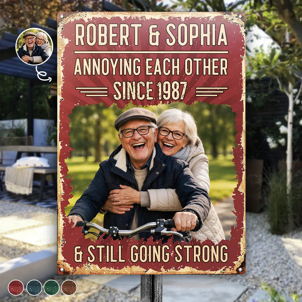 Top Market, Wedding Anniversary, Humorous, Old Couples, Custom Photo, Gift For Couples, Upload Full Photo - Custom Photo Vintage Annoying Each Other - Personalized Classic Metal Signs
