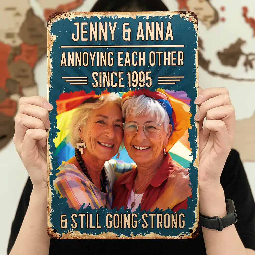Top Market, Wedding Anniversary, Humorous, Old Couples, Custom Photo, Gift For Couples, Upload Full Photo - Custom Photo Vintage Annoying Each Other - Personalized Classic Metal Signs