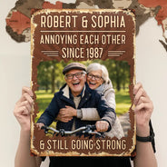 Top Market, Wedding Anniversary, Humorous, Old Couples, Custom Photo, Gift For Couples, Upload Full Photo - Custom Photo Vintage Annoying Each Other - Personalized Classic Metal Signs