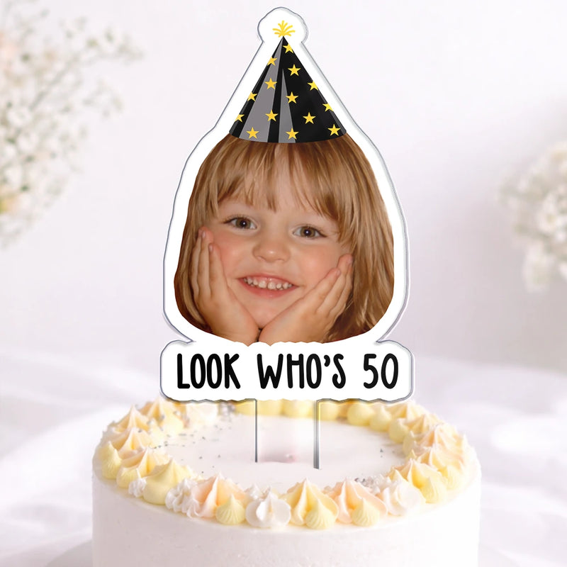 Happy, Gift For Women, Gift For Men - Custom Photo Vintage Birthday Funny Face - Personalized Acrylic Cake Topper