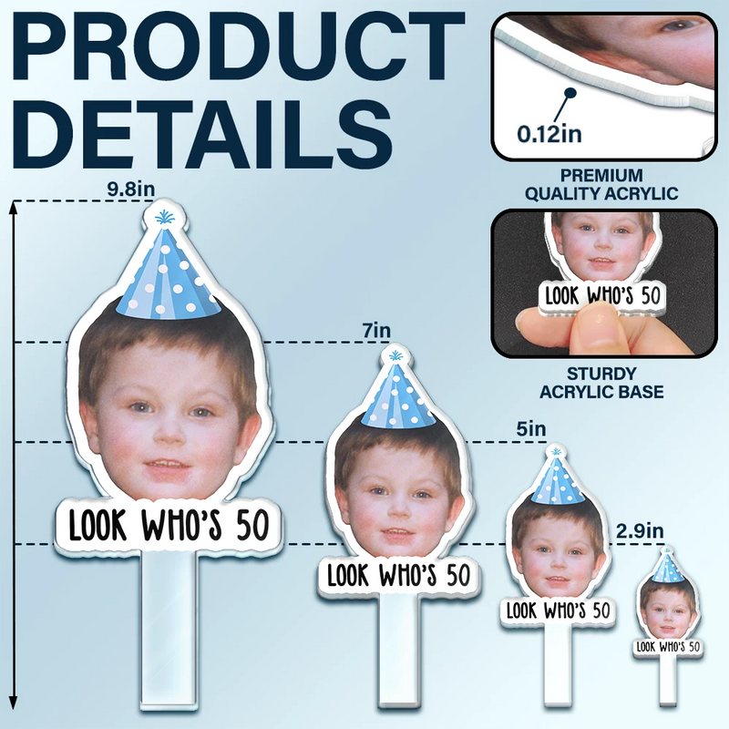 Happy, Gift For Women, Gift For Men - Custom Photo Vintage Birthday Funny Face - Personalized Acrylic Cake Topper