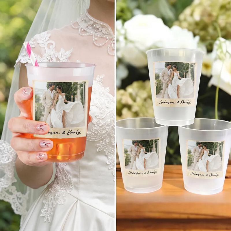 Gift For Couples, Married Couple, Custom Photo, Wedding, Romantic, Upload Full Photo - Custom Photo Vintage Couples Wedding Engaged Bachelor Party - Personalized Frosted Cups