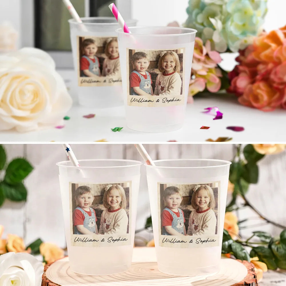 Gift For Couples, Married Couple, Custom Photo, Wedding, Romantic, Upload Full Photo - Custom Photo Vintage Couples Wedding Engaged Bachelor Party - Personalized Frosted Cups