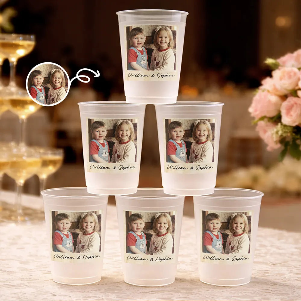 Custom Photo Vintage Couples Wedding Engaged Bachelor Party - Personalized Frosted Cups