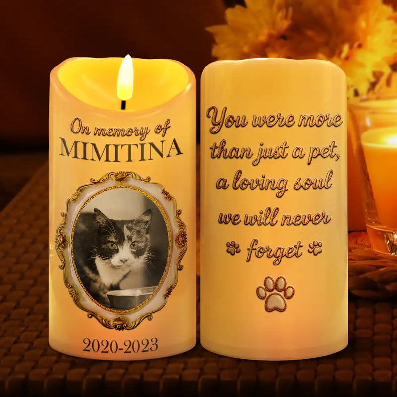 Pet Lovers, Custom Photo, Love - Custom Photo Vintage Frame Golden Ceramic Effect - Personalized Flameless LED Candle