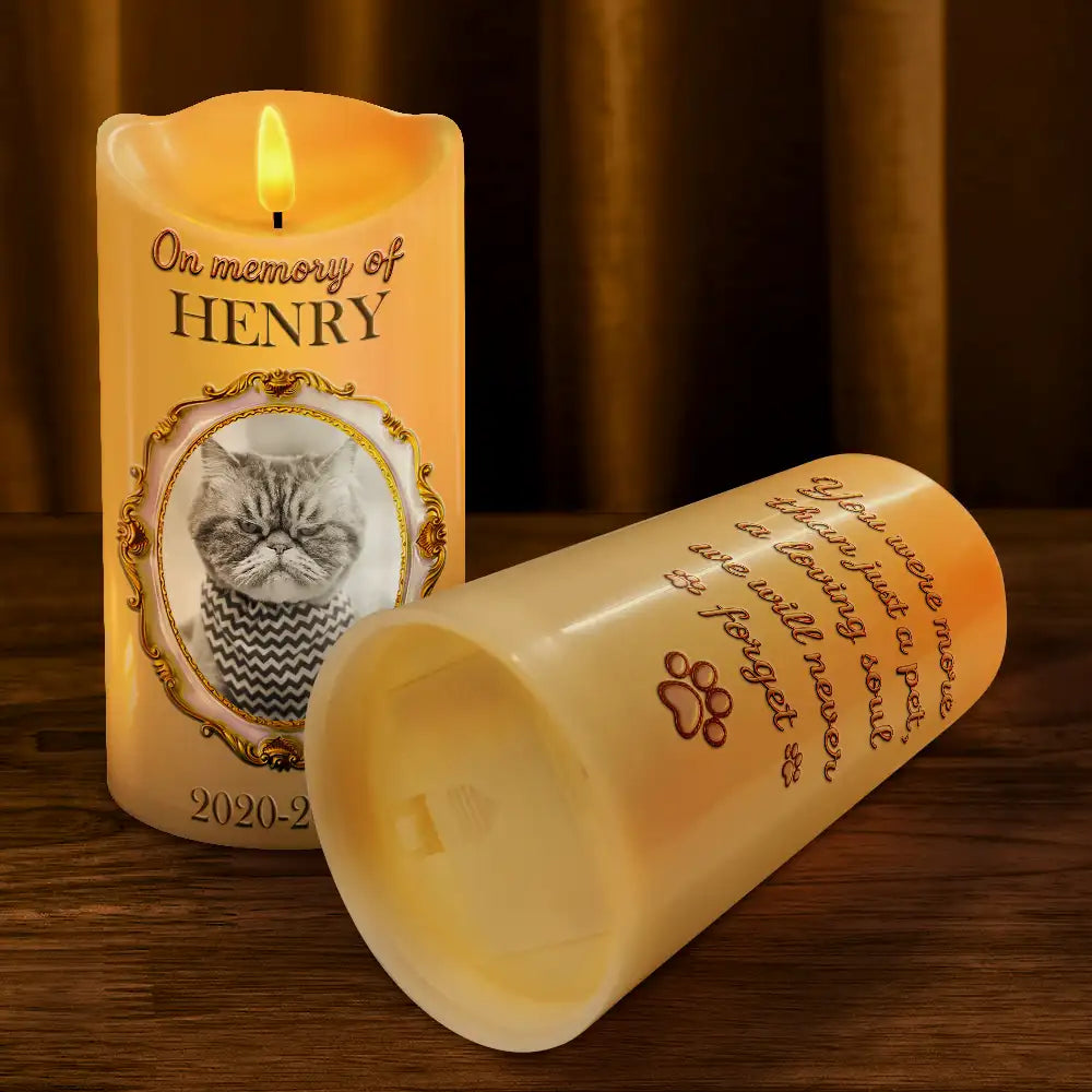 Pet Lovers, Custom Photo, Love - Custom Photo Vintage Frame Golden Ceramic Effect - Personalized Flameless LED Candle