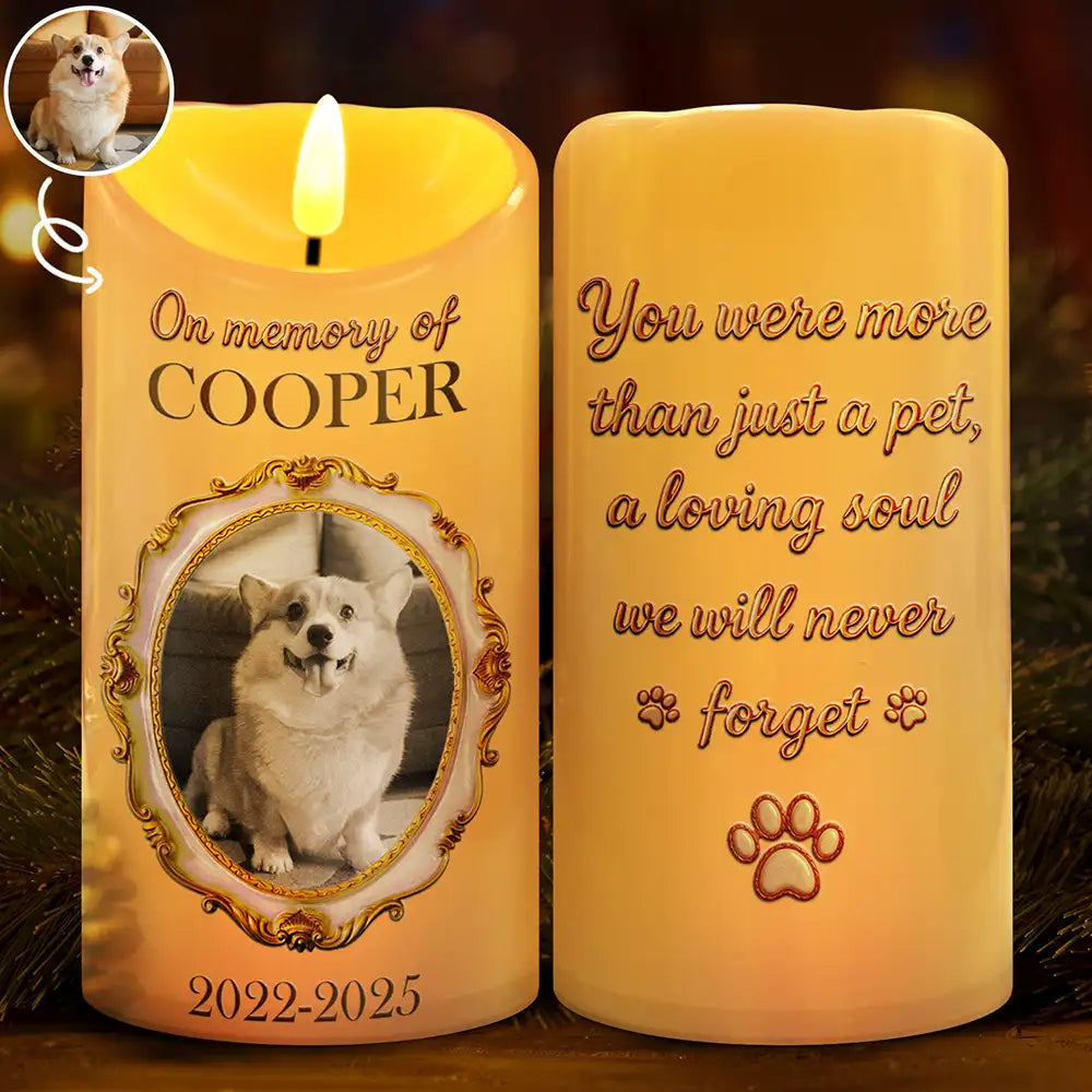 Custom Photo Vintage Frame Golden Ceramic Effect - Personalized Flameless LED Candle