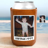 Gift For Yourself - Custom Photo Vintage Since, Party Favors - Personalized Leather Can Cooler