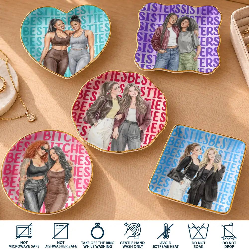 Top Market,Art Design,Gift For Bestie,Christmas,Humorous,Photo - Vivid Watercolor Art - Custom Photo Vivid Watercolor Art Besties Best B*tches Funny Keepsake - Personalized Ring Dish